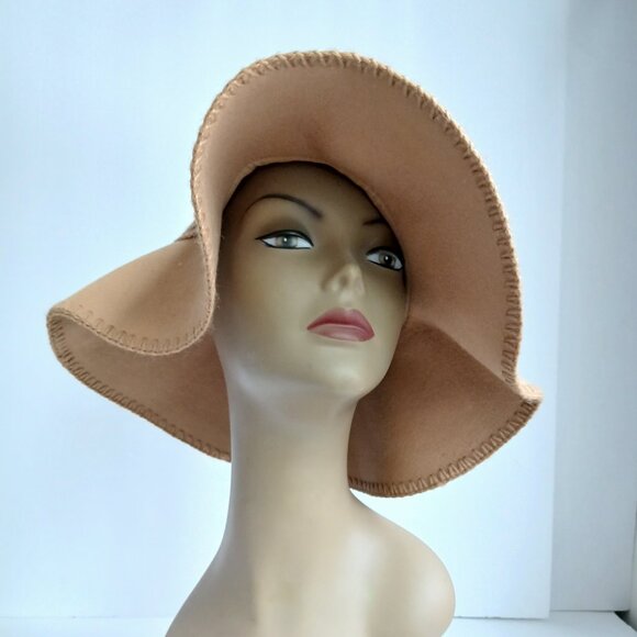 Vintage 90\'s Camel Wide-Brim 100% Wool Floppy Blanket Stitched Hat main image 8